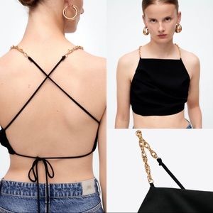 ❤️Bloggers Favorite❤️ NWT! Zara CHAIN STRAP CAMISOLE in Black Size Large